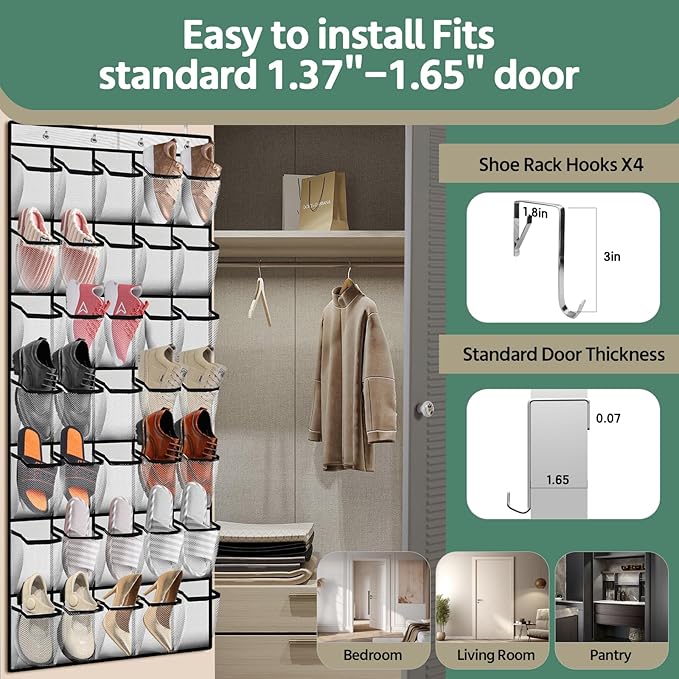 35 Pocket Over the Door Shoe Organizer, Reusable Breathable Large Mesh Bag - Image 4