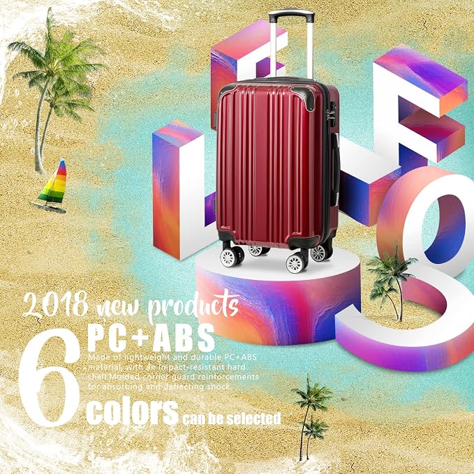 Coolife Luggage Expandable Suitcase PC+ABS Spinner 20in 24in 28in Carry - Image 2