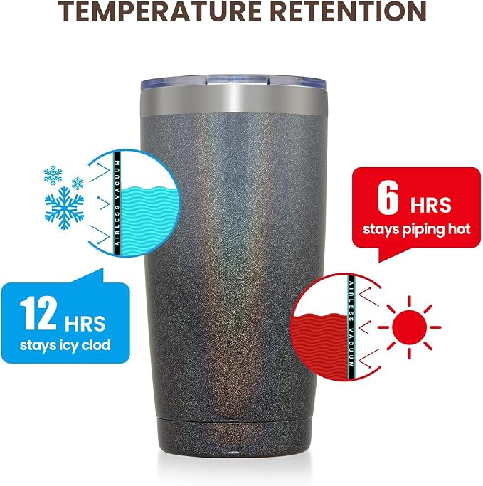 MEWAY 20oz Tumbler 12 Pack Double Wall Vacuum Insulated Travel Glitter Mug Bulk - Image 6