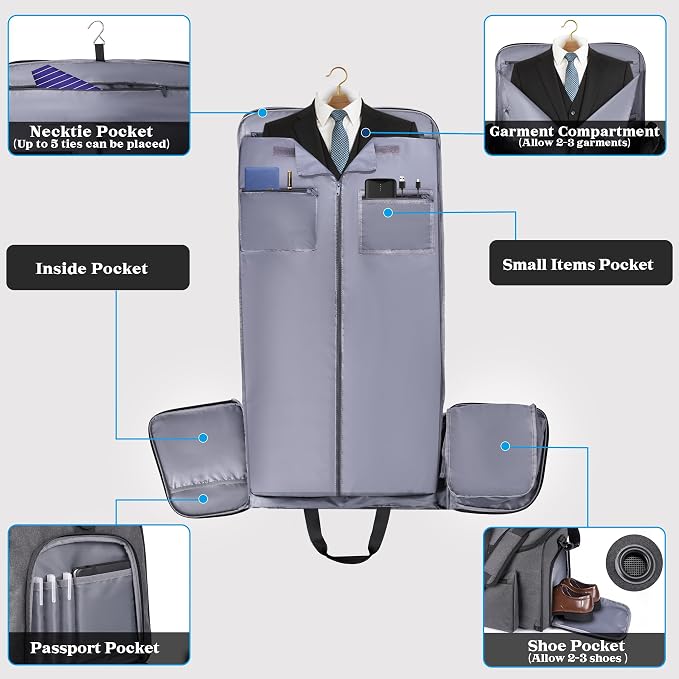 Travel Garment Duffle Bag with Laptop Compartment, RFID Blocking Convertible - Image 3