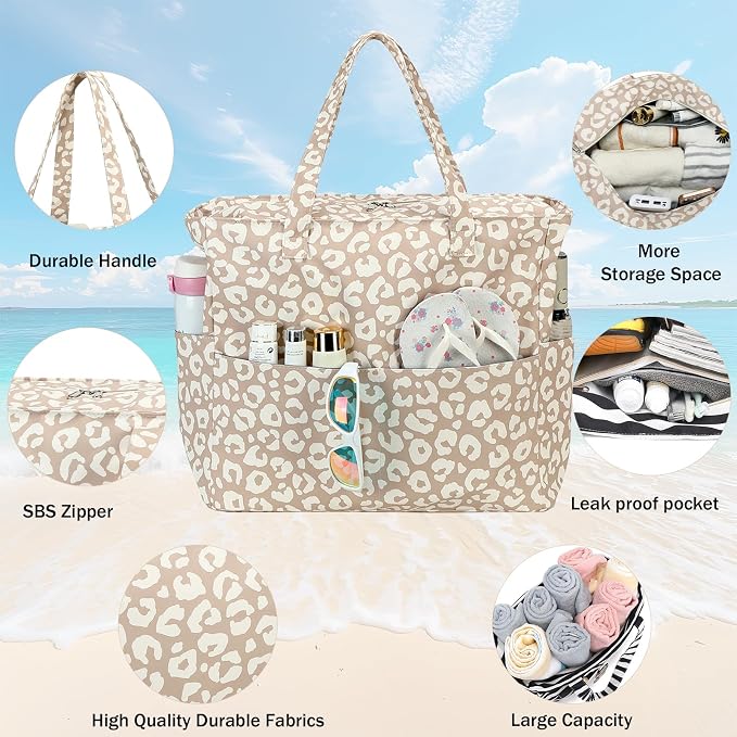 LEDAOU Beach Bag Waterproof Sandproof Women Tote Bag Pool Bag - Image 2