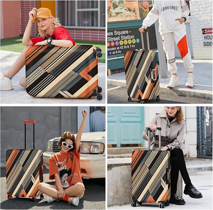 ANNA QUEEN Modern Geometric Luggage Cover, Abstract Striped Suitcase Protector - Image 6