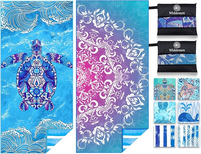 2 Pack Microfiber Lightweight Beach Towel Sand Free Quick Dry Absorbent Thin by WIDDONEN
