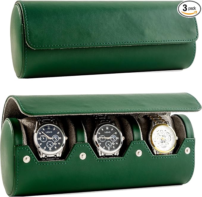 MR.OKAY 3 Watch Travel Case- Classic Leather Watch Case by MR.OKAY