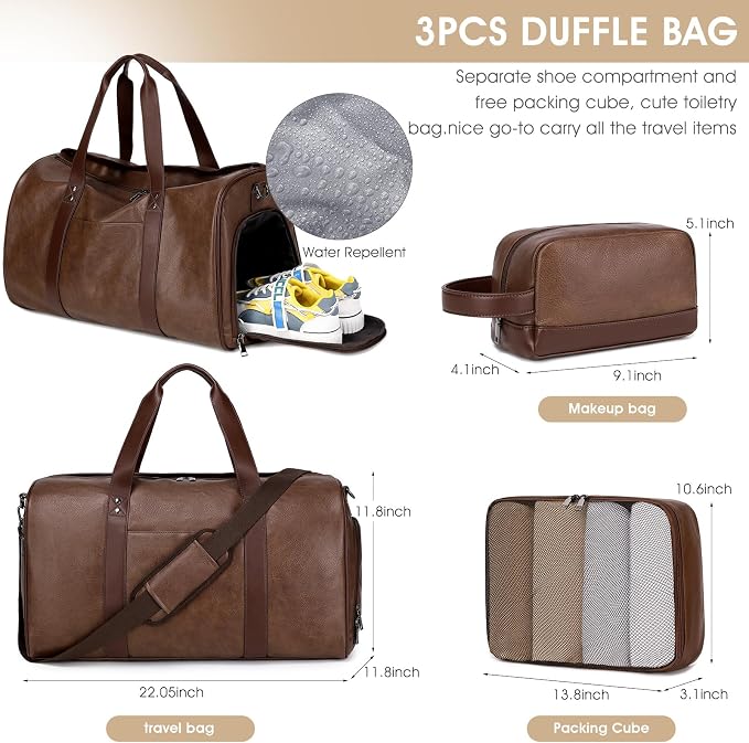 Wogarl 3PCS Faux Leather Weekender Bag - Image 6