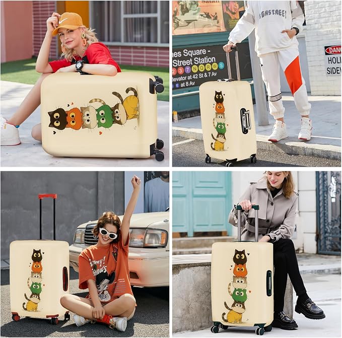 ANNA QUEEN Stacked Cute Cats Luggage Cover, Fun Cat Pile Design, Stretchable - Image 7