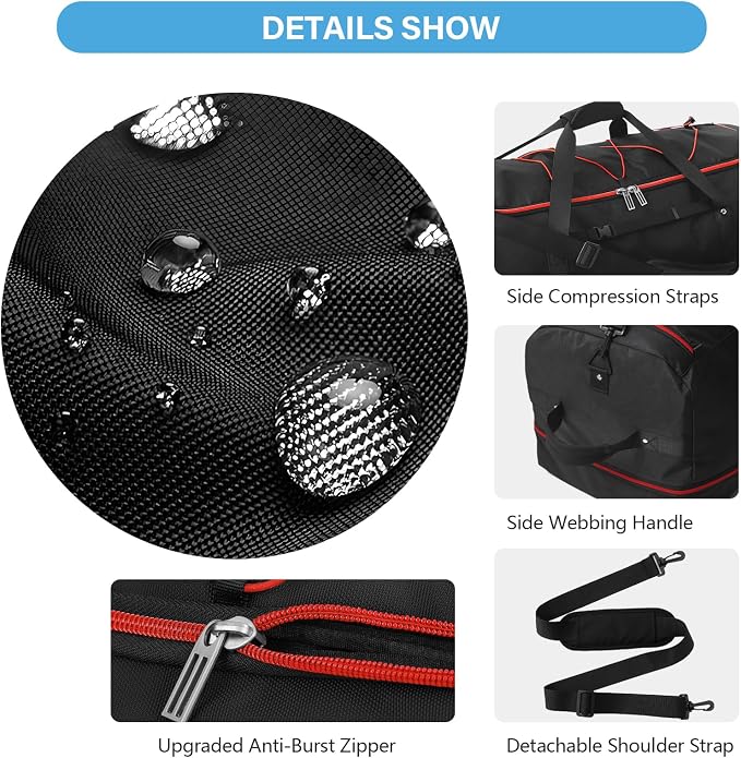 Vomgomfom Wheeled Collapsible Duffel Bag, 110L-140L Expandable Checked Luggage - Image 6