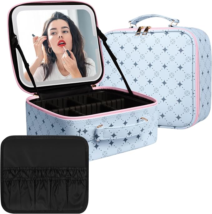 Travel Makeup Bag With 360° rotating LED Mirror, Waterproof cosmetic organizer by Unknown