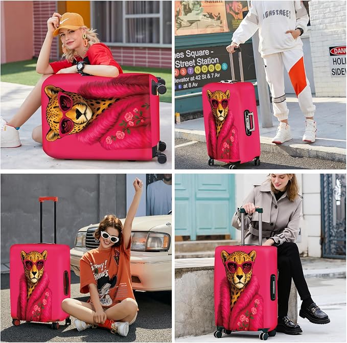 ANNA QUEEN Fashionable Leopard Luggage Cover, Leopard in Pink Coat and - Image 7