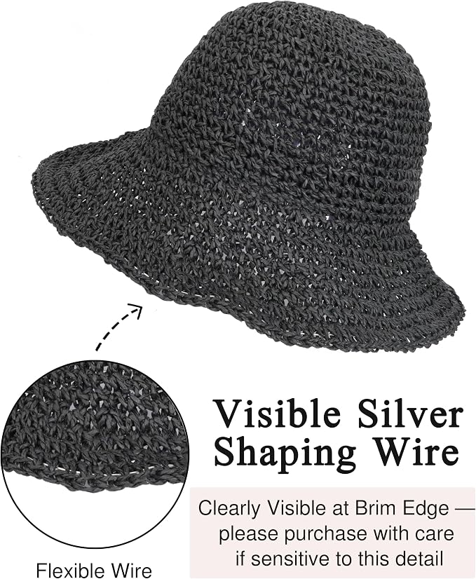 Womens Wide Brim Straw Sun Hat Foldable Floppy Crochet Beach Hat - Image 4