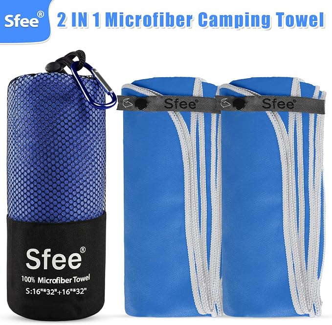 Sfee 2 Pack Microfiber Travel Towel, Quick Dry Camping Towel Super Absorbent - Image 2
