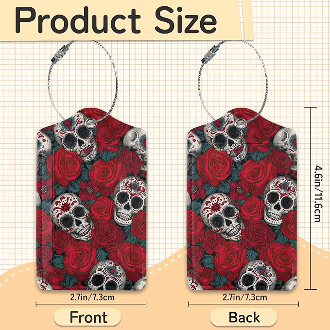3 Pack PU Sugar Skull and Flowers Leahter Luggage Tag - Image 3