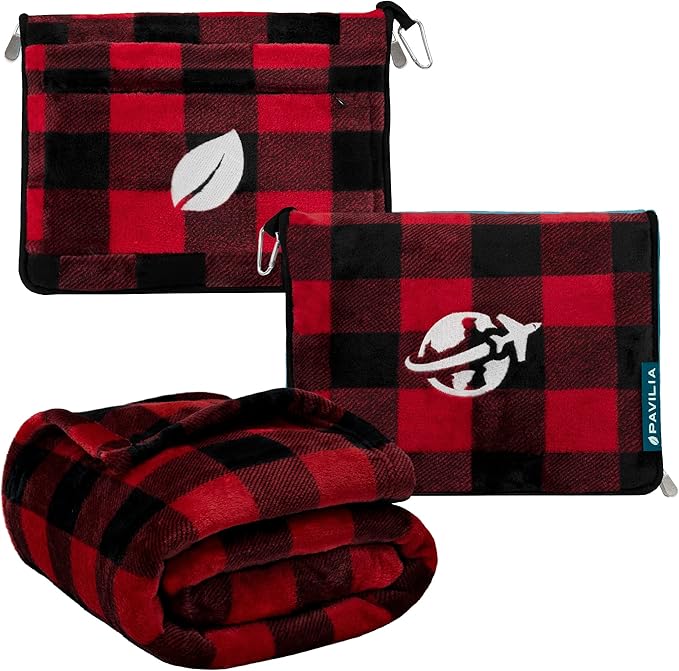 PAVILIA Travel Blanket and Pillow, Arms Opening Airplane Blankets by PAVILIA