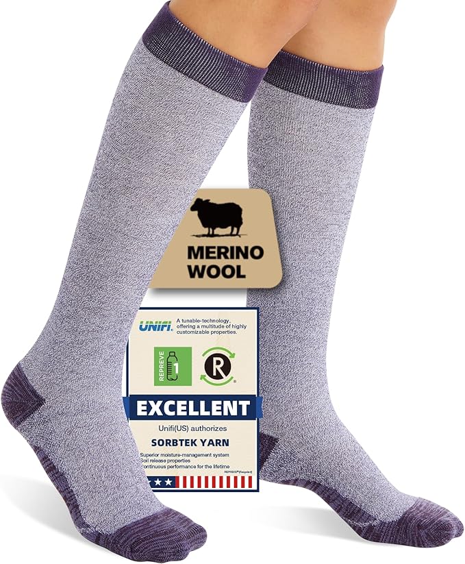Merino Wool Compression Socks for Women Men, 15-20 mmHg Knee High Socks for by Unknown