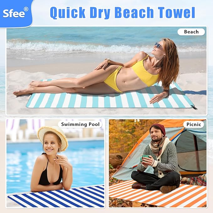 Sfee 2 in 1 Microfiber Oversized Beach Towel, Quick Dry Towel Travel Towel - Image 4