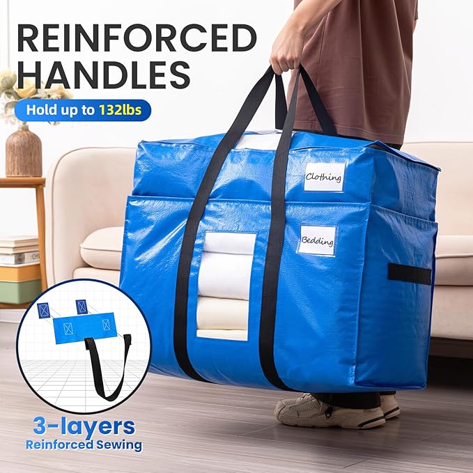 TAILI 2 Tier Extra Large Moving Bags, 4 Pack Blue Heavy Duty Totes - Image 4