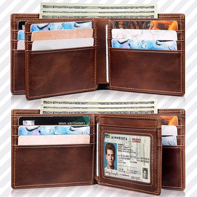 Mens Wallet Bifold Genuine Leather RFID Blocking Wallet - Image 8