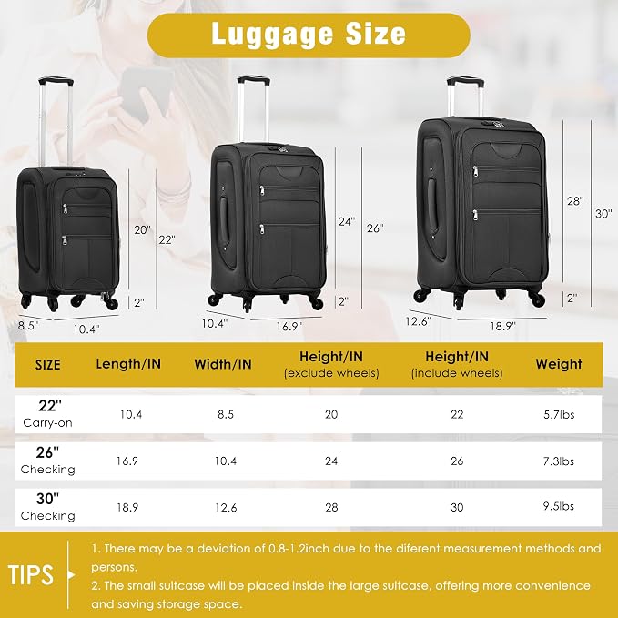 Merax Softside Luggage Set Softshell Lightweight 3 Piece Spinner Suitcase - Image 2