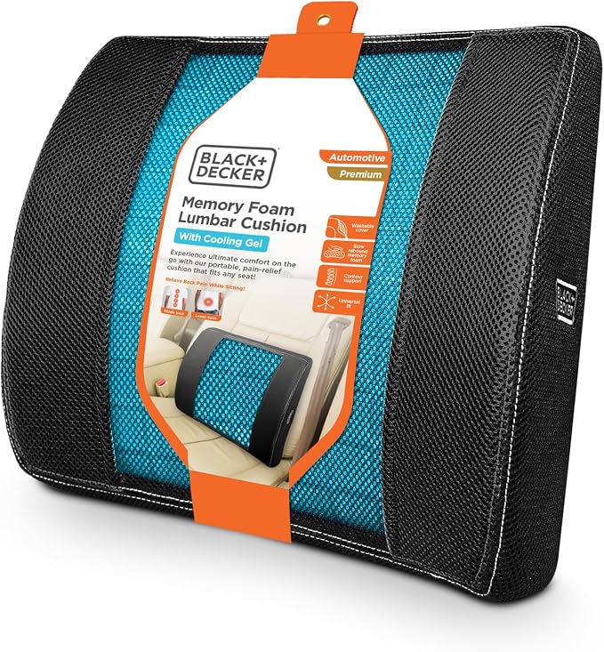 BLACK+DECKER Cooling Gel Lumbar Memory Foam Cushion – Ergonomic Back Support by BLACKDECKER