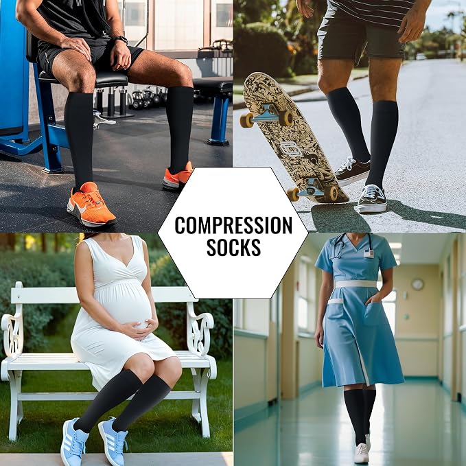 Compression Socks for Women Men Circulation Knee High 8 Pairs for Nurses - Image 6
