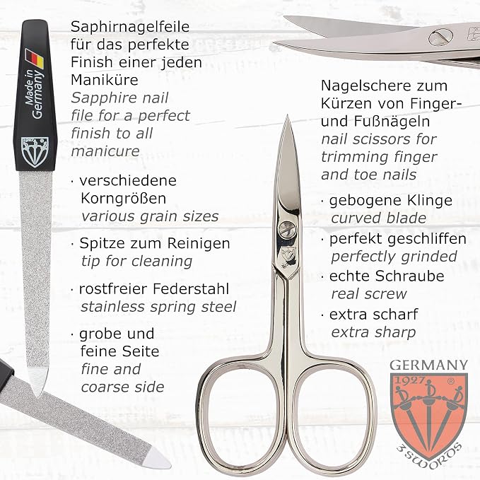 3 Swords Germany – brand quality 10 piece manicure pedicure grooming kit set - Image 2