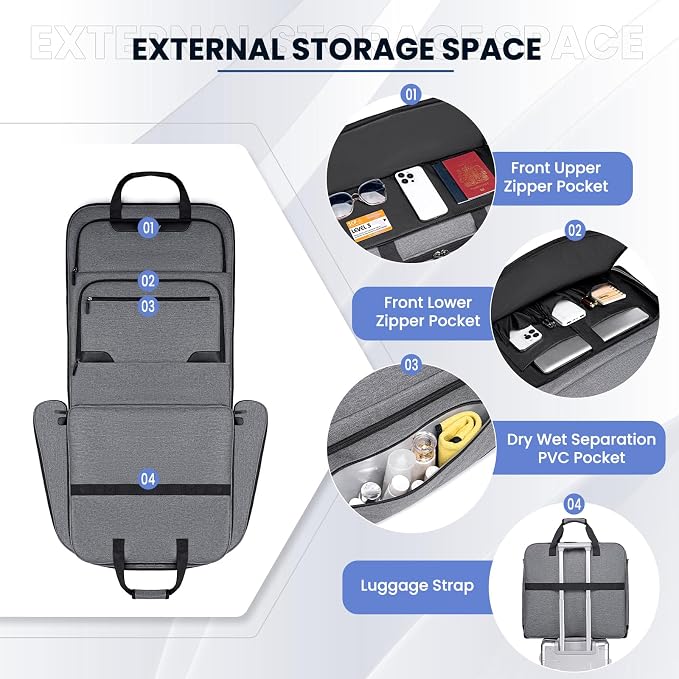 Garment Bags for Travel, Double Layered Carry on Garment Bag - Image 3