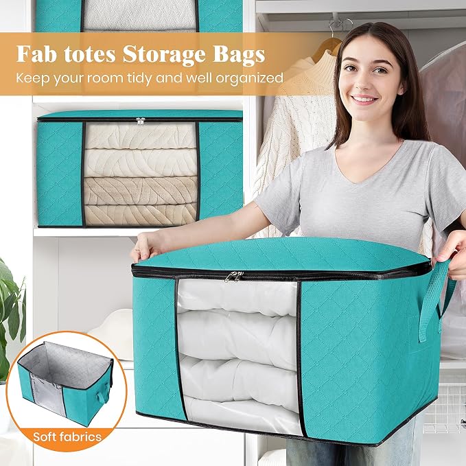 Fab totes 6 Pack Clothes Storage, Foldable Thick Fabric Blanket Storage Bags - Image 5