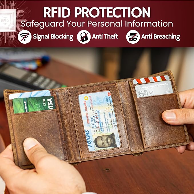 BULL GUARD Best Leather Men's RFID Trifold Wallet - Image 4
