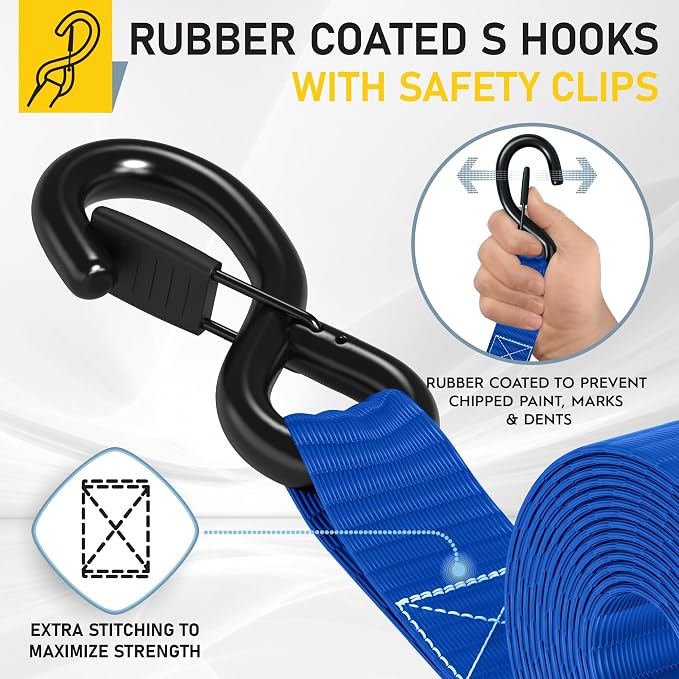 AUGO Heavy Duty Ratchet Straps & Soft Loops – Pack of 4 Extra Strong 1.5” by - Image 3