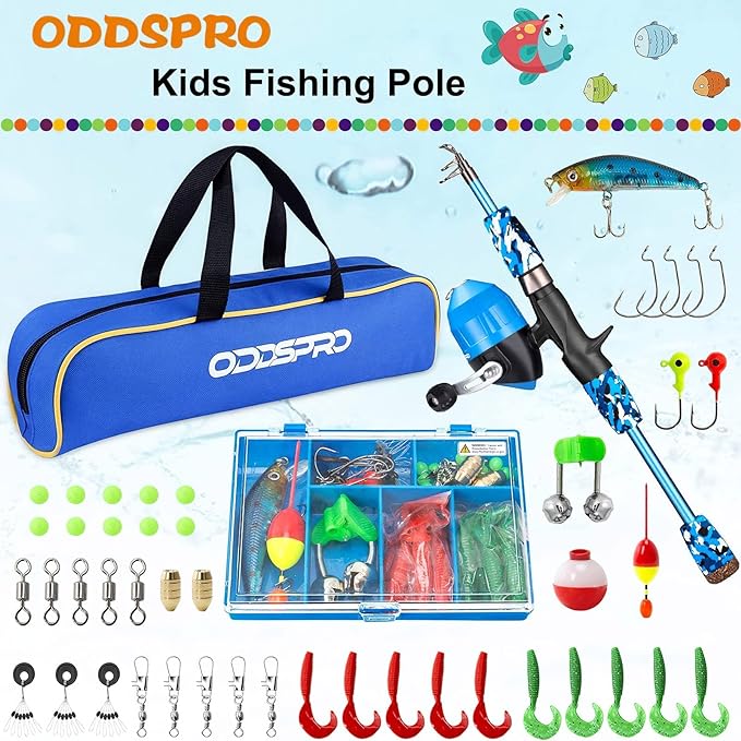 ODDSPRO Kids Fishing Pole Pink, Portable Telescopic Fishing Rod and Reel Combo - Image 2