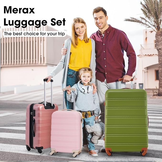 Merax Luggage sets of 2 Piece 20 24 IN Carry on Luggage Hard Case White Pink - Image 3