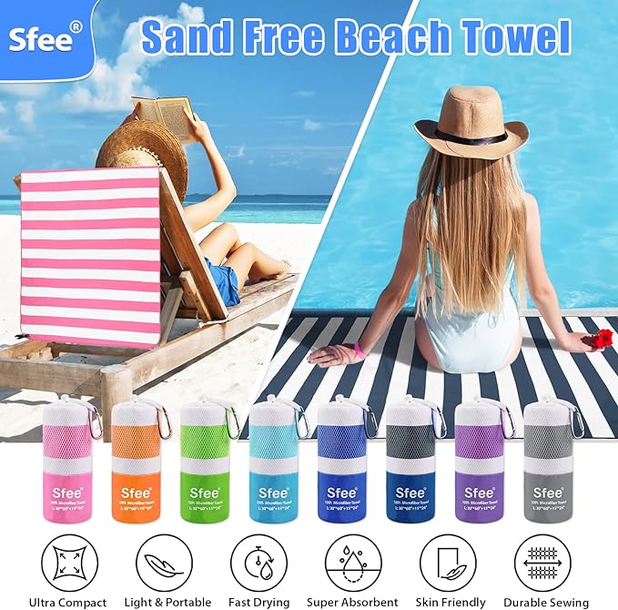 Sfee 2 in 1 Microfiber Oversized Beach Towel, Quick Dry Towel Travel Towel - Image 3