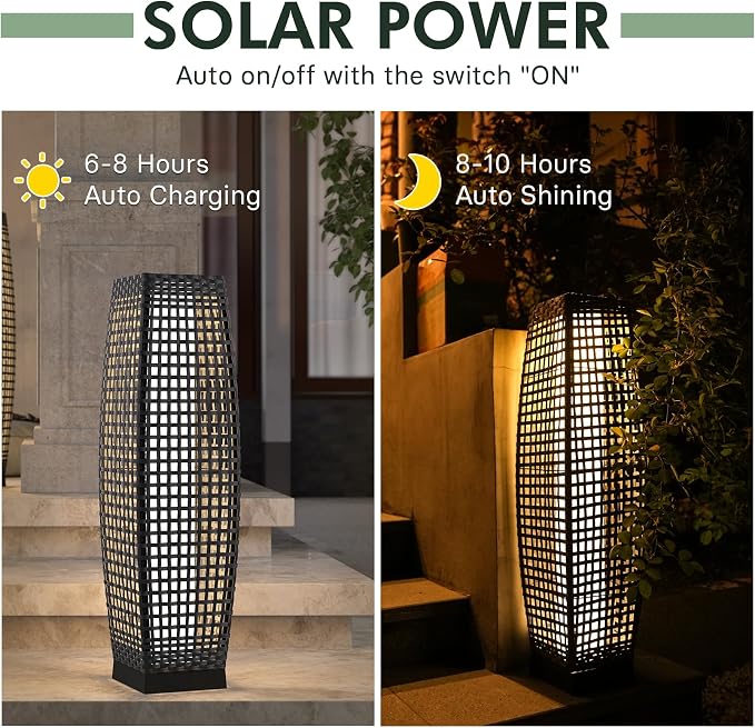 Grand patio Outdoor Floor Lamp Solar Powered Lantern Water-Resistant Wicker - Image 8
