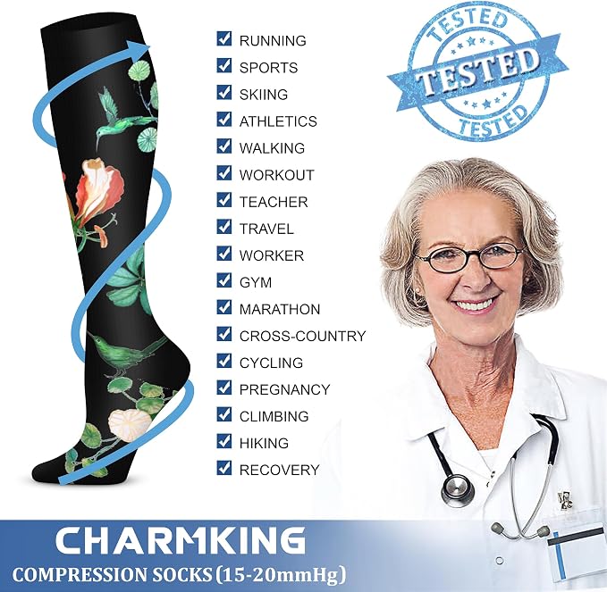 CHARMKING Compression Socks for Women & Men Circulation 15-20 mmHg is Best - Image 5