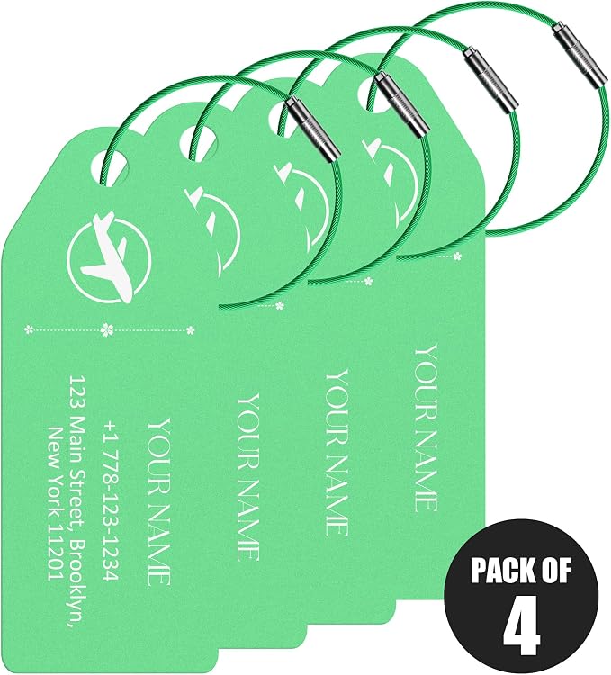 4 PCS Personalized Metal Luggage Tag – Personalized Engraved Suitcase Tag by Binphonesin