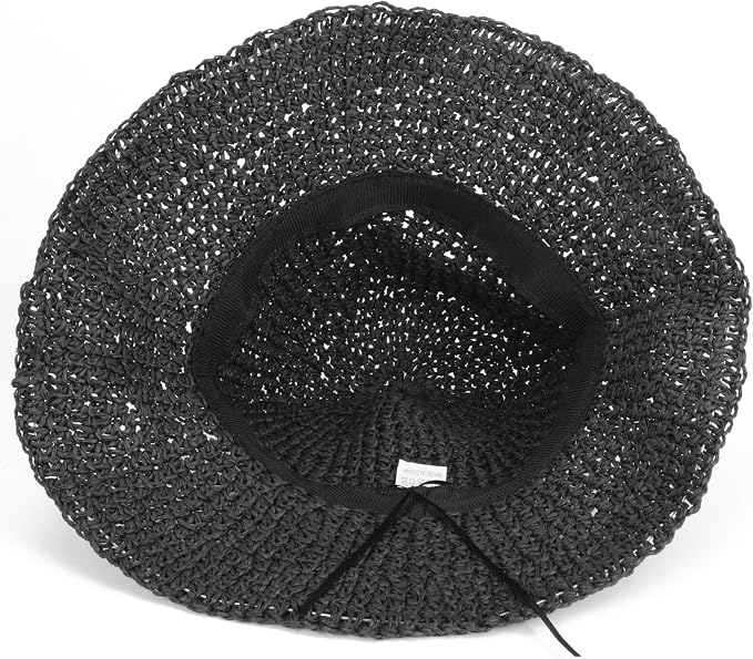 Womens Wide Brim Straw Sun Hat Foldable Floppy Crochet Beach Hat - Image 5