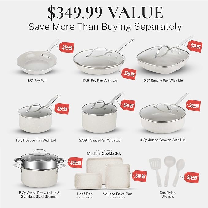 Granitestone 20 Pc Ceramic Cookware Set Nonstick, Complete Pots and Pans Set - Image 2