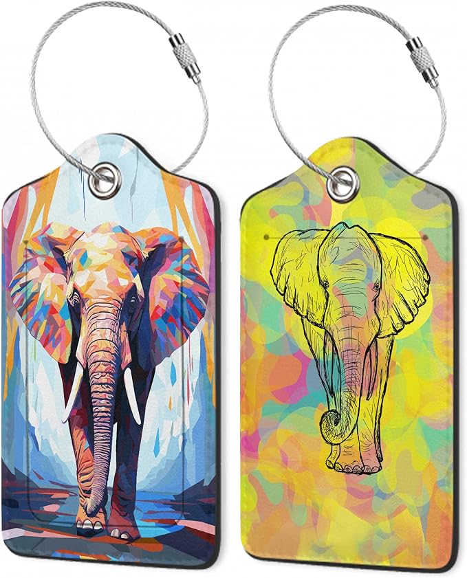 Abstraction Elephant Luggage Tags, 2 Pack Oil Paint Elephant Luggage Tag by Unknown