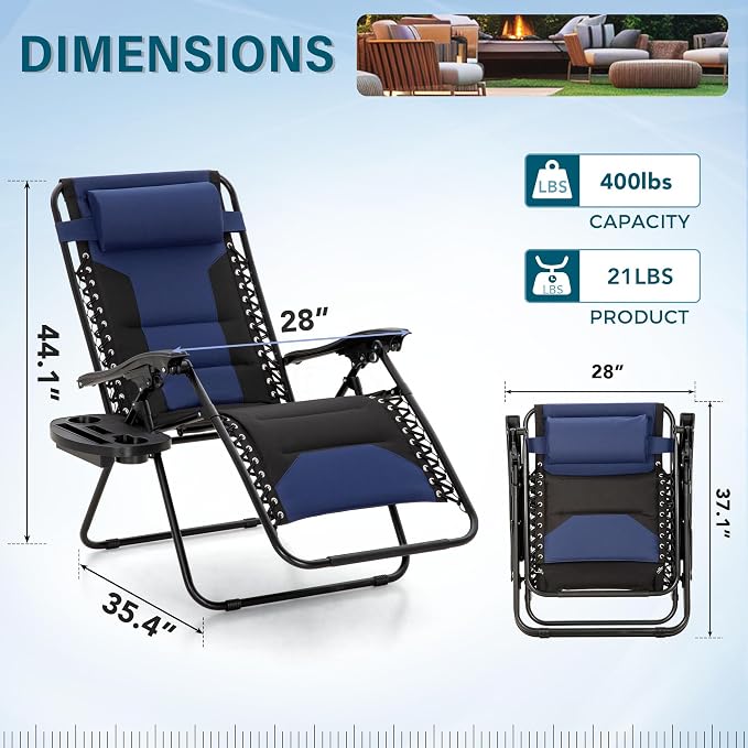 MFSTUDIO Padded Zero Gravity Chair Set of 2, Folding Patio Lounge Recliner - Image 3