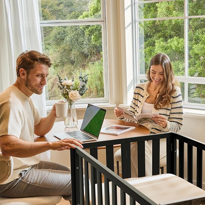 EvoNook 6-in-1 Convertible Mini Crib, 100% New Zealand Solid Wood, 4 Adjustable - Image 4
