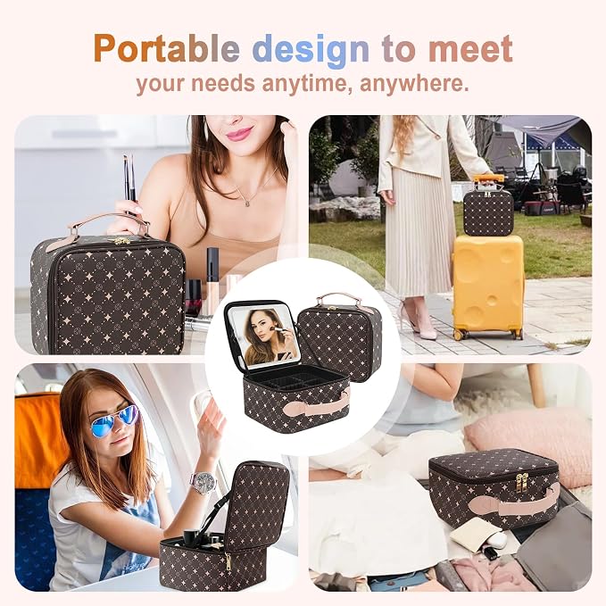 Travel Makeup Bag With 360° rotating LED Mirror, Waterproof cosmetic organizer - Image 9