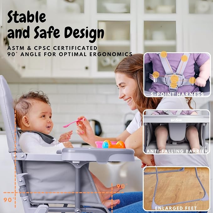Foldable Baby High Chair with Easy Clean Double-Layer Tray, Adjustable Foot Rest - Image 5