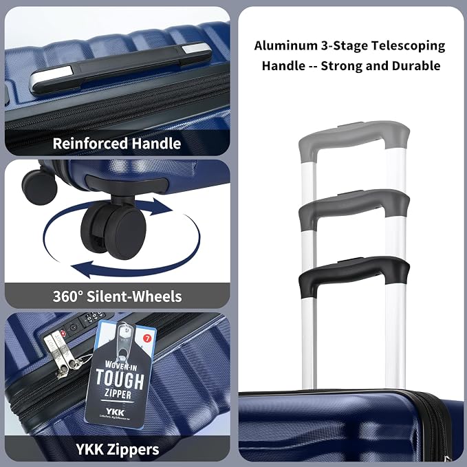Lightweight Luggage with Spinner Wheels & YKK Zipper, 3-Piece Suitcase ABS+PC - Image 7