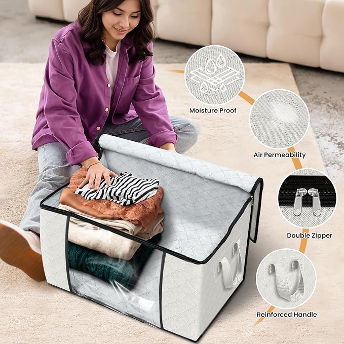 Fab totes 24 Gallons Clothes Storage, Foldable Thick Fabric Blanket Storage Bags - Image 4