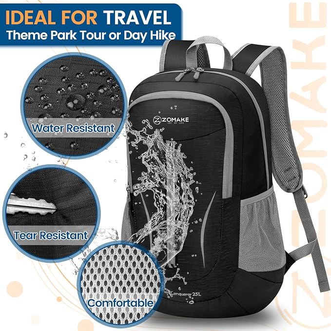 ZOMAKE Ultra Lightweight Packable Backpack 25L, Foldable Hiking Backpacks Water - Image 4