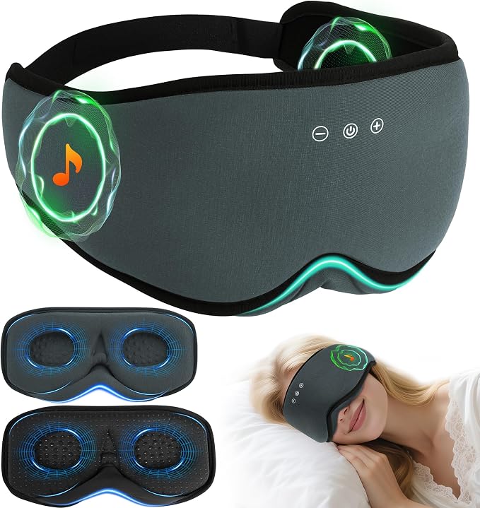 LC-dolida Bamboo Cotton Bluetooth Sleep Mask, 2 in 1 3D Soft Sleep Mask by LC-dolida