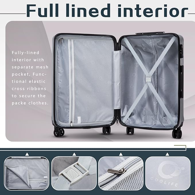 Coolife Luggage Expandable Suitcase PC+ABS - Image 6
