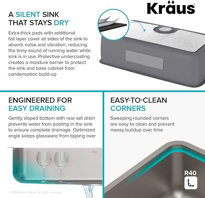 KRAUS Dex 33-inch Undermount 16 Gauge Stainless Steel Single Bowl Kitchen Sink - Image 6