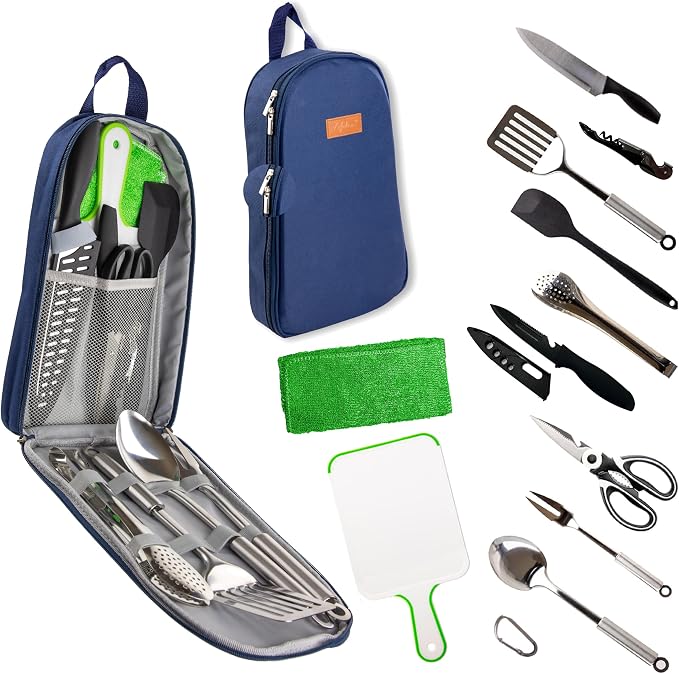 12 Pcs Camp Cooking Utensil Set & Outdoor Kitchen Gear Cookware Kit, Portable by Life+2+Go