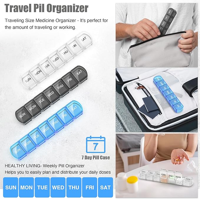 Extra Large Pill Organizer 3 Pack, XL Pill Box 7 Day, Weekly Pill Case - Image 5